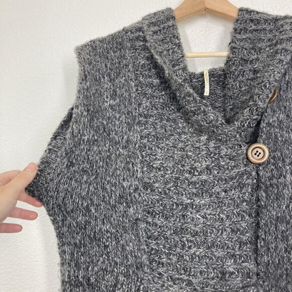 Free People Sweater Womens Small Wool Blend Cowl Neck Button Pullover Pocket - Picture 7 of 16